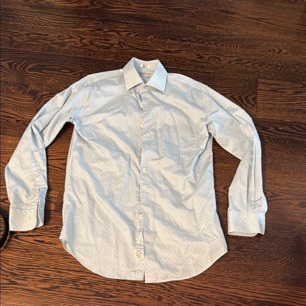 Peter Millar Light Blue Dot-Print Spread Collar Dress Shirt